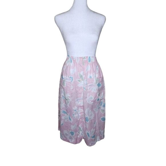 Vintage 80 A-line Skirt Womens Size Small Pink Floral Pockets Button Front Modes - Picture 2 of 7